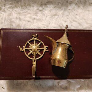 Lot Of 2 Brass Items: Nautical Hook & 4" Dallah Pot